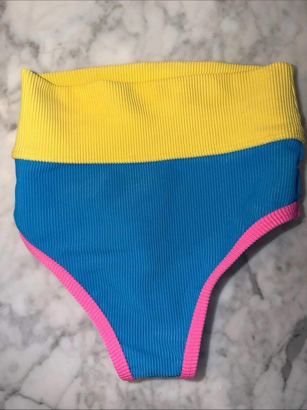 Beach Riot Girls' Colorblock Ribbed Bikini - Blue, Pink & Yellow 3/4Y